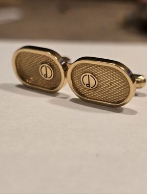 Dunhill D Cufflinks Gold Tone Logo Oval Designer Logo Monogram